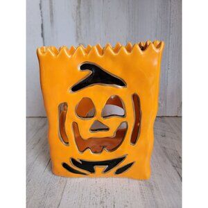 Blue sky Jack o lantern paper bag ceramic tea light holder Halloween